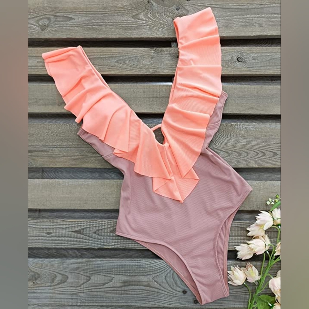 V-Neck Ruffle Bathing Suit - Picture 2 of 4